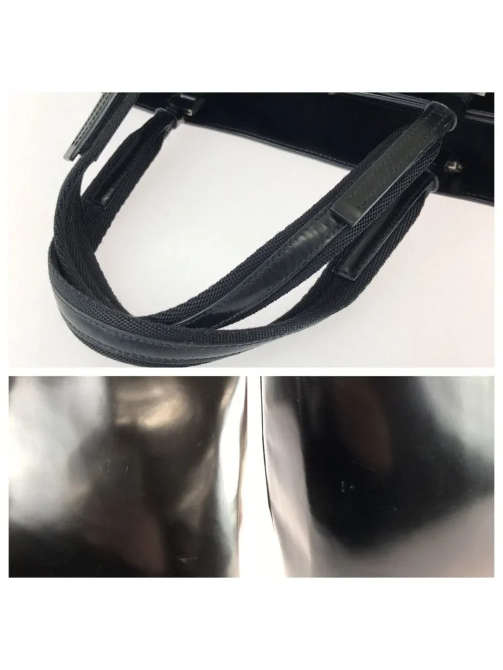 Prada Black Silver Patent Leather Tote Bag